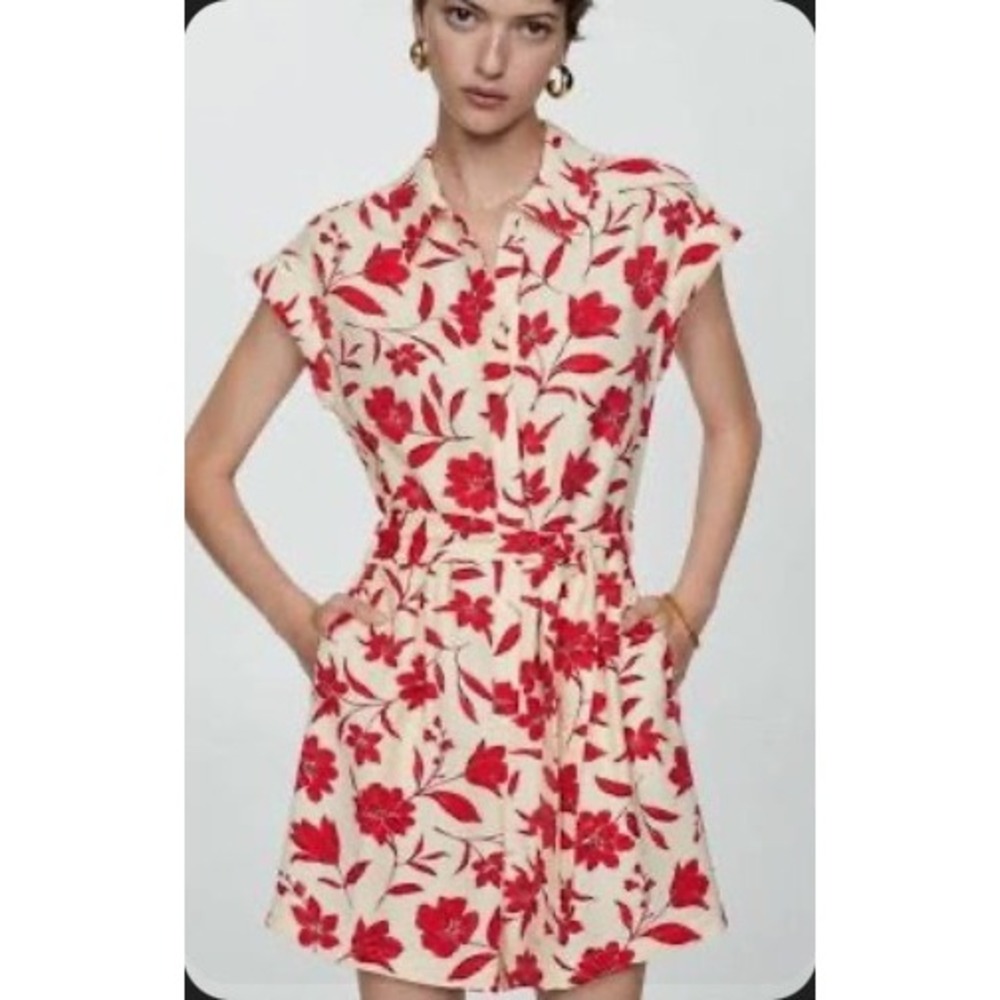 Mango Jumpsuit Alaz Red Floral‎ Romper Cream Large New With Tags